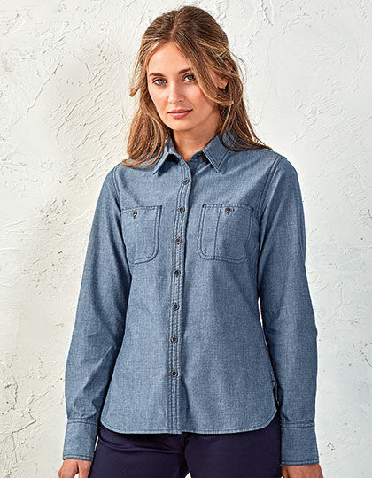 Women`s Organic Chambray Fairtrade Long Sleeve Shirt Bluse | Premier Workwear