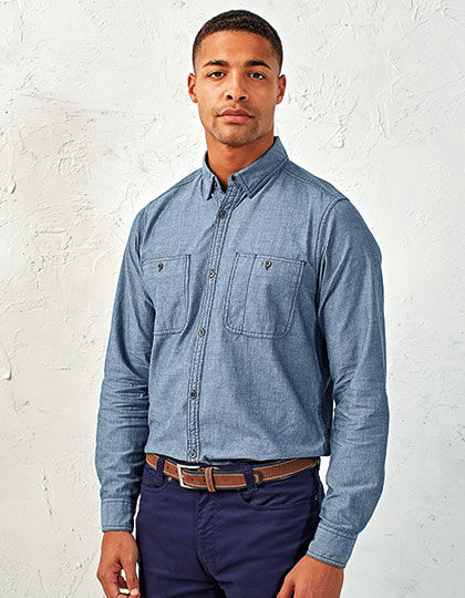 Men`s Organic Chambray Fairtrade Long Sleeve Shirt | Premier Workwear