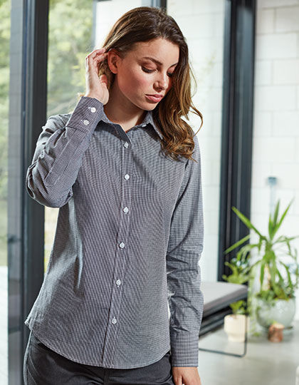 Ladies Microcheck (Gingham) Long Sleeve Shirt | Premier Workwear