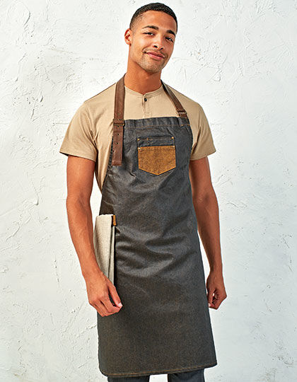 Division Waxed Look Denim Bib Apron With Faux Leather | Premier Workwear