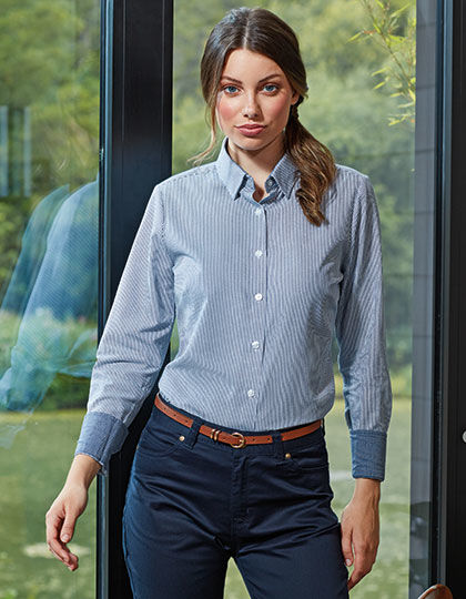 Ladies Cotton Rich Oxford Stripes Shirt | Premier Workwear