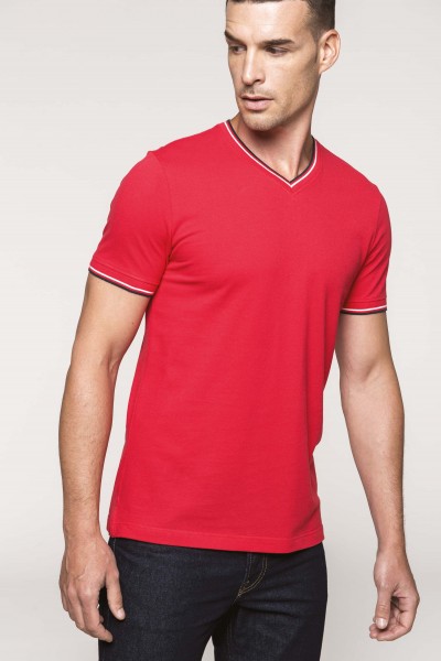 T-Shirt aus Piqué-Trikot mit V-Ausschnitt für Herren | Kariban