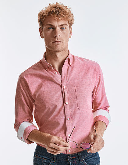 Men`s Long Sleeve Tailored Washed Oxford Shirt | Russell Collection